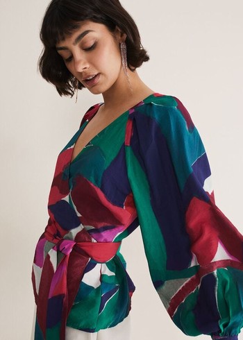 Phase Eight Shalni Abstract Floral Wrap Shirts Multicolor USA | 5108432-KL